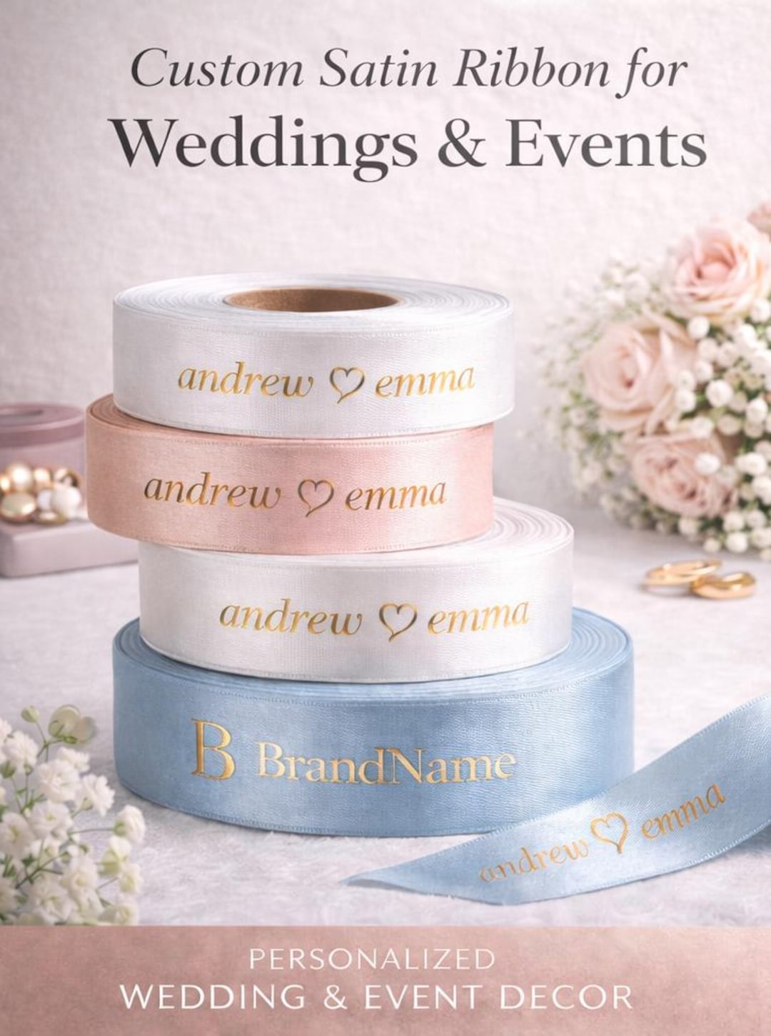 Custom Wedding Satin Ribbon With Names | Personalized Ribbon for ...