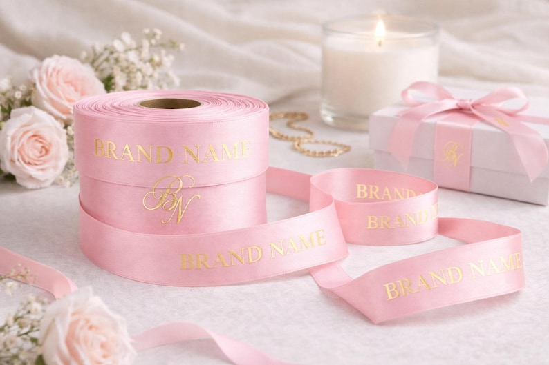 Pink Service Ribbons Custom Light Pink Satin Ribbon With Logo | Personalized Pink Ribbon for ...