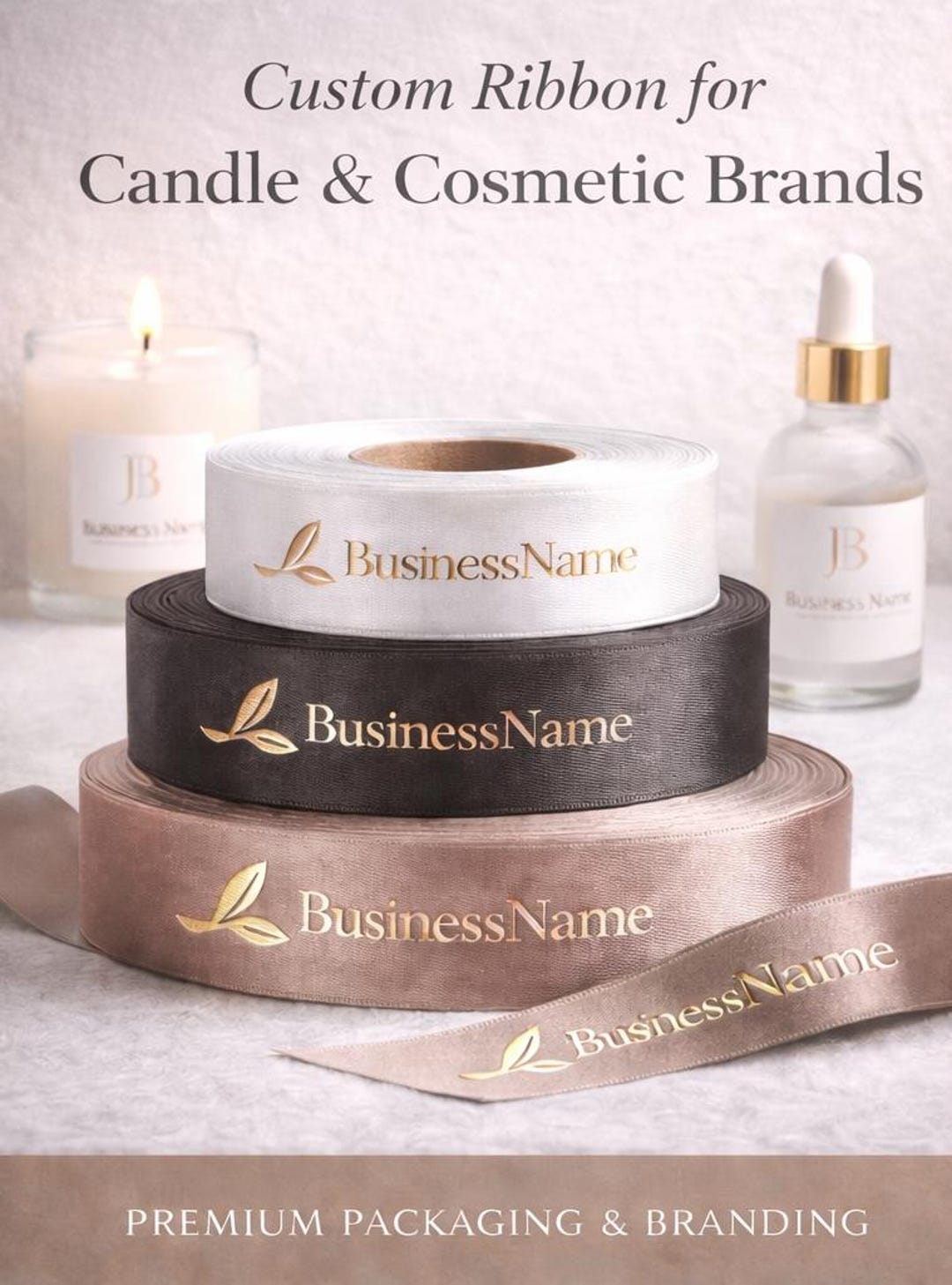 Custom Satin Ribbon With Logo for Candle & Cosmetic Brands ...