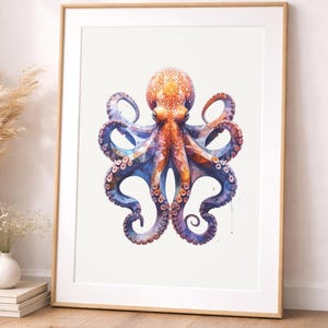 Geometric Octopus Wall Art, Ocean Coastal Decor, Minimalist Octopus Poster, Modern Marine Wall Art, Digital Download