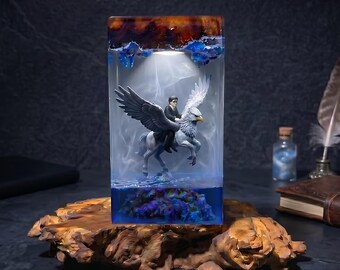 Wizard Resin Lamp, Powerful Male Wizard and Legendary White Flying Beast Night Light, Fantasy Movie and Story Fan Decor, Unique Gift for Him