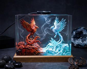 Fire Phoenix and Ice Bird Resin Lamp, Legendary Eternal Rivals Scene, Fantasy Decor, Unique Gift for Movie and Story Fans