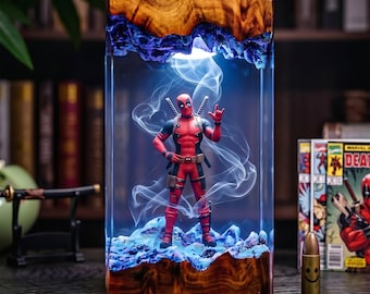 Red Suited Mercenary Resin Lamp, Humorous Superhero Diorama, Powerful Action Hero Night Light, Perfect Gift for Movie Fans