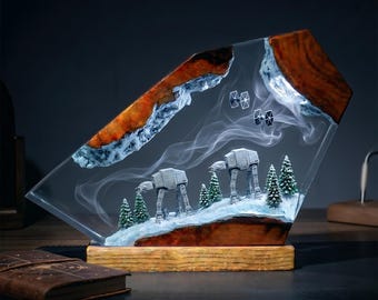Starfighter Carrier Resin Lamp, Giant Galactic Walker and Space Fighter Battle Scene, Unique Gift for Sci Fi Movie Fans