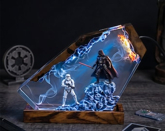 Lamp van hars met afbeelding van de Duistere Heer die de elite ruimteridders aanvoert, LED-nachtlampje voor de galactische strijd, bureaudecoratie voor sciencefictionfans, verzamelobject.
