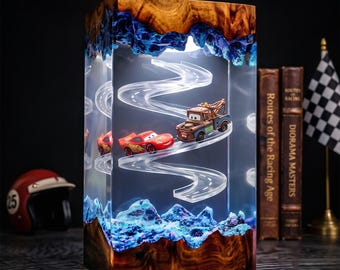 Super Red Car Resin Lamp, Two Best Friend Racing Cars Night Light, Movie Fan Decor, Unique Gift for Speed Lovers and Collectors
