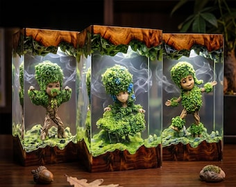 Funny Tree Superhero Resin Art Lamp, Smiling Forest Guardian Diorama, Movie Inspired Night Light, Unique Gift for Fantasy Fans