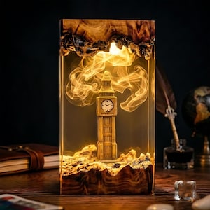Lámpara de resina con forma de torre del reloj de Londres, luz nocturna LED con forma de Big Ben GMT Zero, decoración de viaje por Inglaterra, regalo emblemático británico para viajeros.