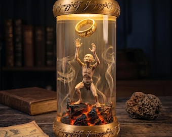 Lámpara de resina y madera con forma de anillo legendario, diorama de búsqueda épica de fantasía, luz nocturna para fans de películas de fantasía, regalo único para él.