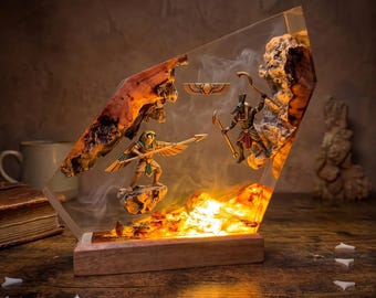 Horus and Set Resin Lamp, Ancient Egyptian Gods Battle Decor, Handmade Mythology Night Light, Unique History Gift