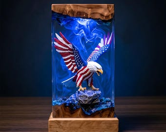 Lámpara de resina American Eagle, luz nocturna conmemorativa del 250 aniversario de la independencia de EE. UU., lámpara de resina epoxi hecha a mano, decoración patriótica, regalo para él.