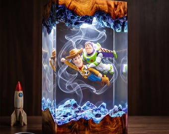 Adventure Friends Resin Lamp, Space Ranger and Sheriff Scene, Animated Film Inspired Night Light, Unique Gift for Collectors