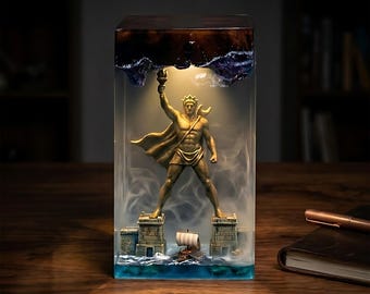 Colossus of Rhodes Resin Lamp, Ancient Wonder LED Night Light, Greek Myth Inspired Decor, Legendary Traveler Gift Idea