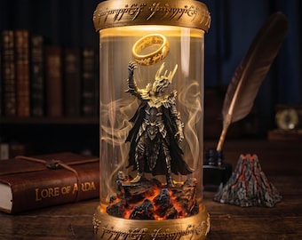 Lámpara de noche de resina del Señor Oscuro, diorama del Rey de las Sombras y la Fortaleza Oscura, decoración fantástica hecha a mano, regalo único para coleccionistas.