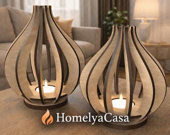 SVG Files for LED Tealight Candle Holder | Laser Cut Wooden Lantern | DIY Home Decor