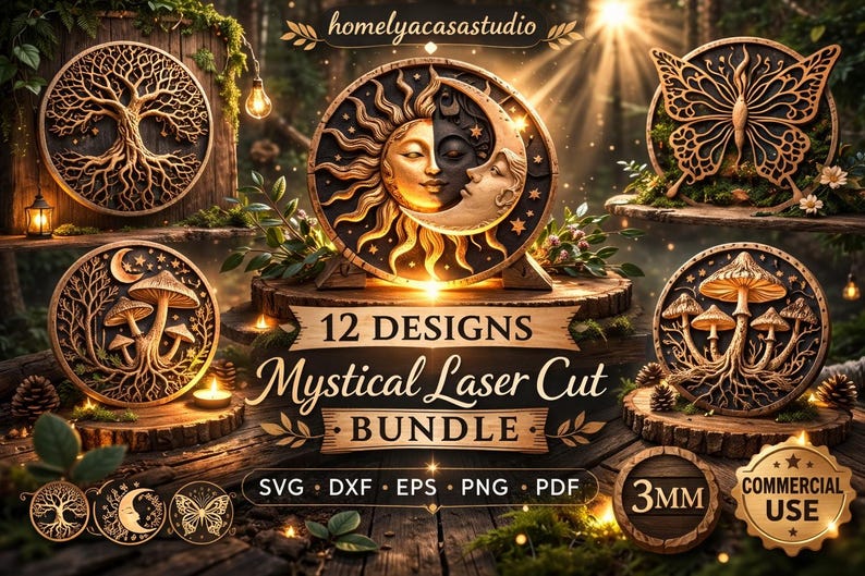 Mystical Laser Cut SVG Bundle | Sun Moon Tree of Life - Etsy