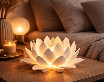 3D gedrucktes Lotusblumen-LED-Nachtlicht | Nymphaea Siam Weiss