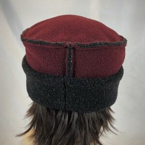 POLAR FLEECE PILLBOX Burgundy and Black Berber Lined Adult Sizes and ...