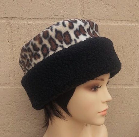 LEOPARD PILLBOX HAT Adult Sizes Fleece Double Layer - Etsy display picture 1