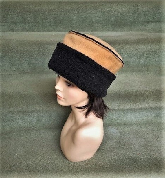 CAMEL PILLBOX HAT Fleece With Black Berber Lining Adult Sizes - Etsy