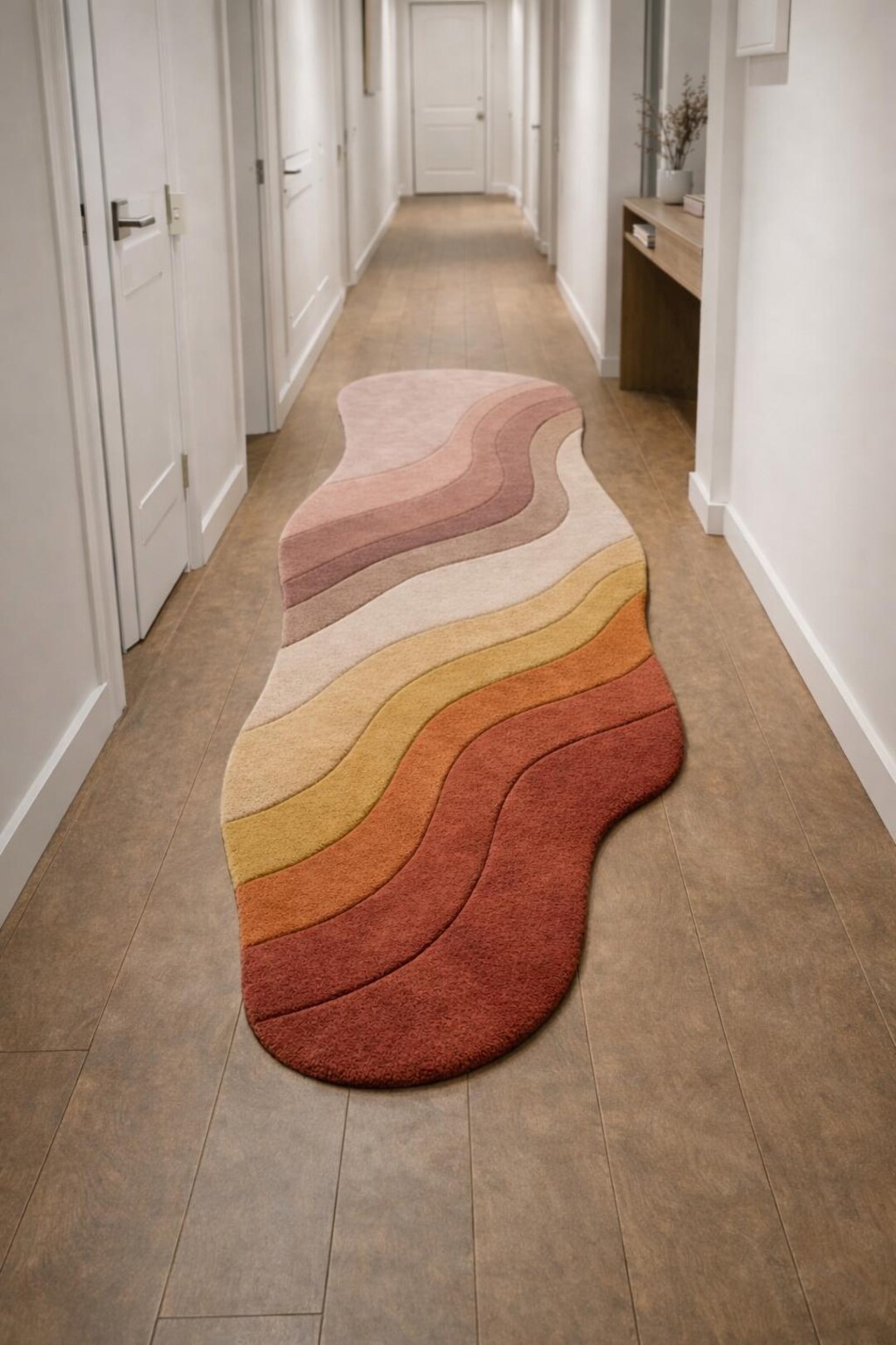Unique Shape Runner Rug Modern Hand Tufted Wool Runner Rug–abstract Wave Organic Shape Luxury ...
