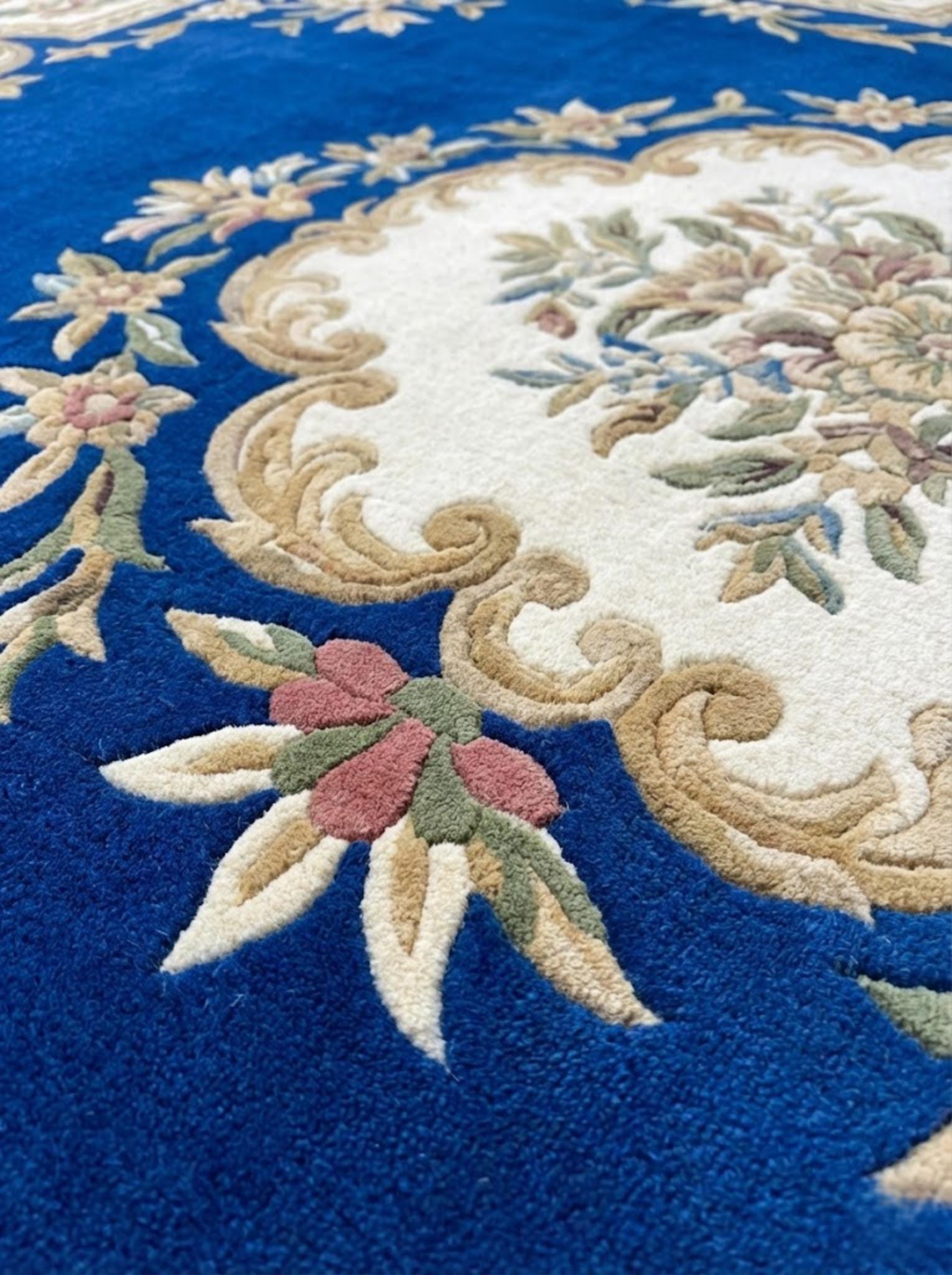 Handmade Tufted Wool Rug | Royal Aubusson Blue Floral Carpet - Etsy