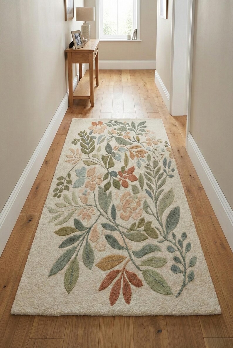 Handmade Tufted Botanical Rug, Floral Leaf Pattern Area Rug, Neutral ...