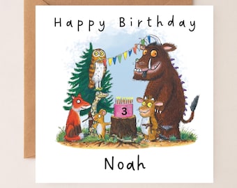 Gepersonaliseerde Gruffalo Woodland-verjaardagskaart | Aangepaste begroeting voor naam en leeftijd