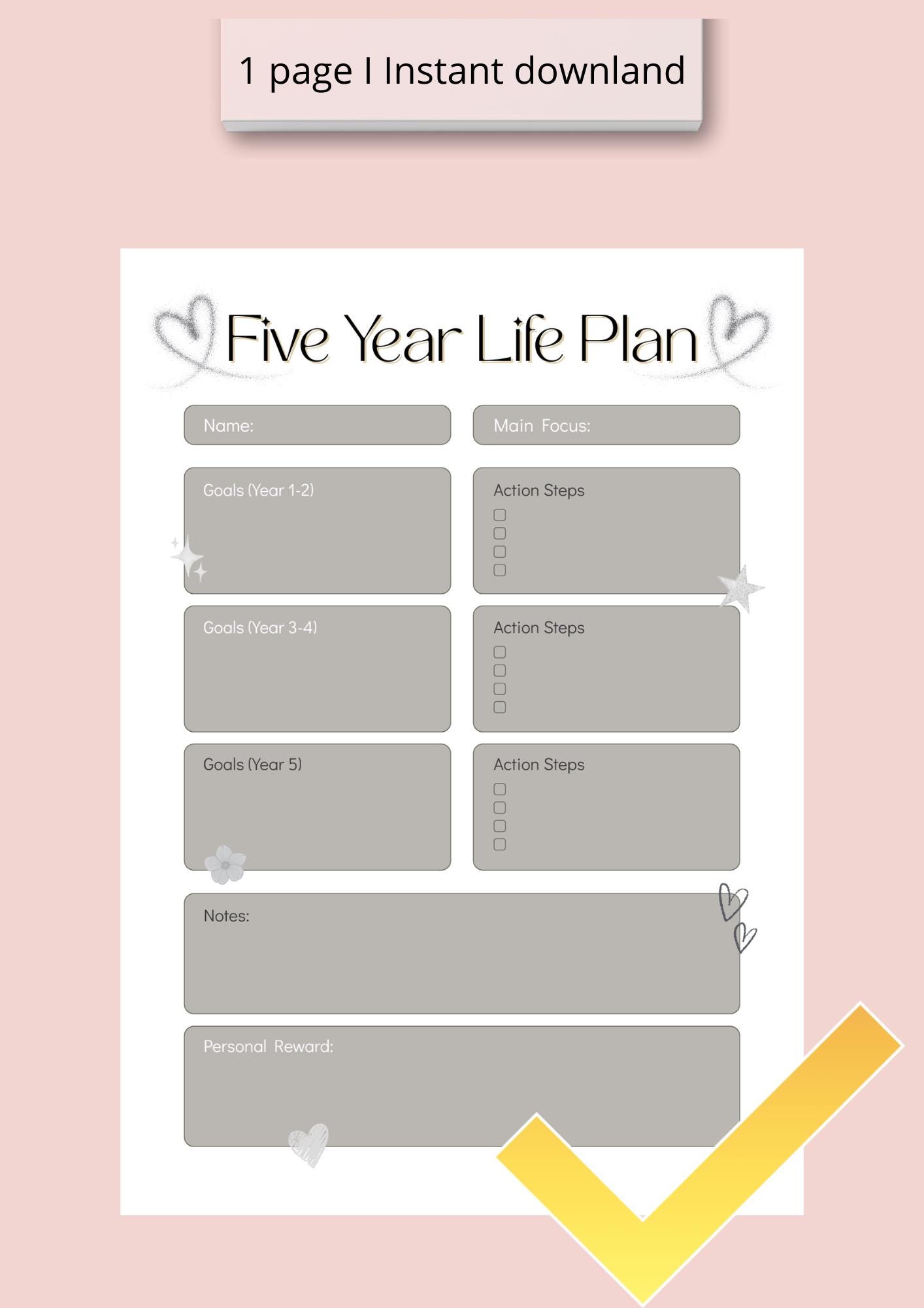 5 Year Goal Plan - Printable PDF - Instant Download - New Year ...