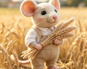 Needle Felted Harvest Mouse, Handmade Wool Mouse Figurine, Cottagecore Farm Mouse, Autumn Animal Decor, Mini Felt Mouse Gift