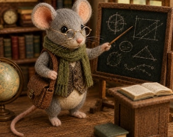 Cozy Reading Mouse Figurine, Needle Felted Wool Mouse, Handmade Cottagecore Decor, Tiny Book Lover Gift, Whimsical Miniature Animal