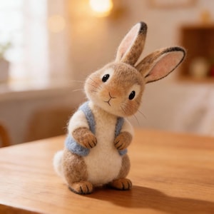 Handgemachter Filz Hase Plüschtier mit Karotte, 8 cm süße Osterhase Puppe, Nadel gefilzte Tierfigur, Frühlings Dekor, Babypartygeschenk