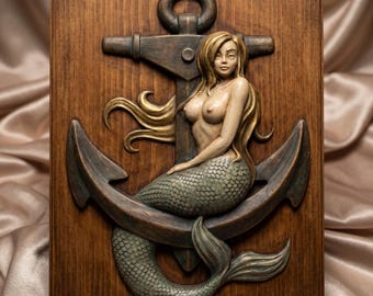 Mermaid on Anchor Relief 3D Model | STL File for CNC Router & 3D Printer