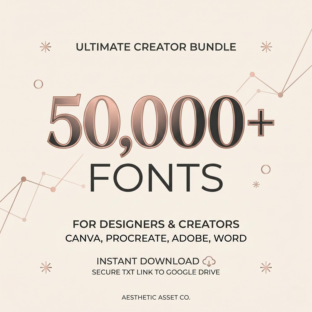 50,000+ Font Bundle, Commercial Use Fonts for Canva & Procreate ...