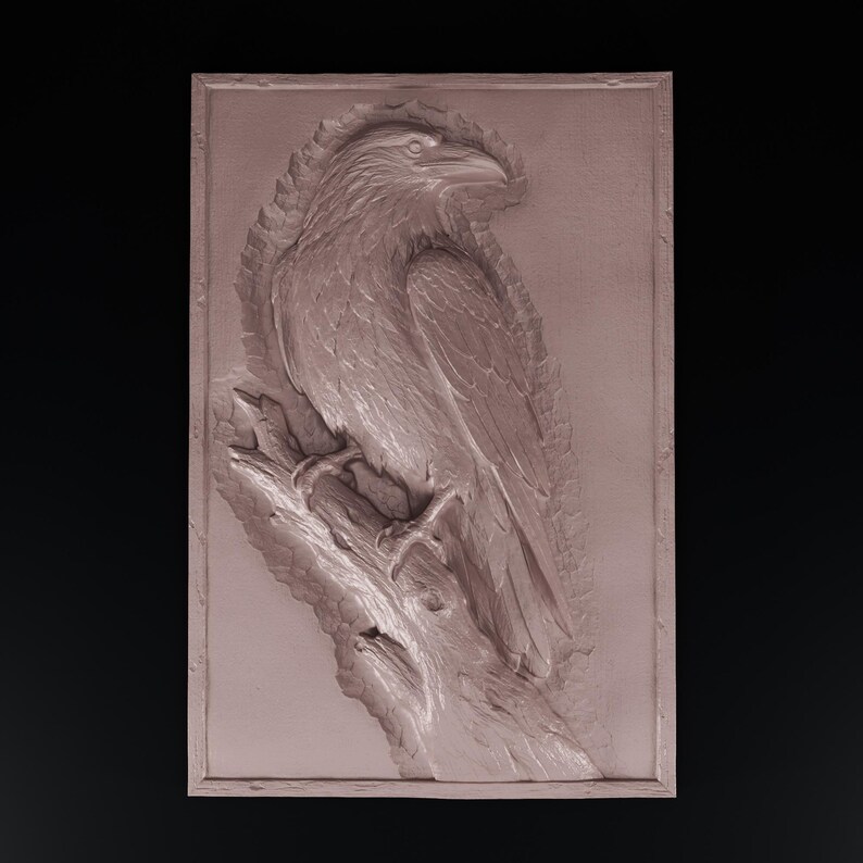 Cnc Router Texture File Raven Relief STL File | CNC Router | 3D Printer 3D Model | Carved Bird ...
