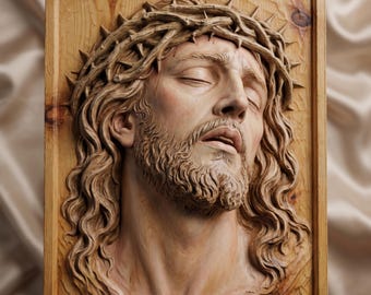 Fichier STL du relief de Jésus | Modèle 3D chrétien | Sculpture sur bois pour fraiseuse CNC | Décoration religieuse