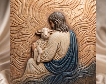 Jesus and Lamb Relief STL for CNC Router & 3D Printer | Religious Model | Wood Carving