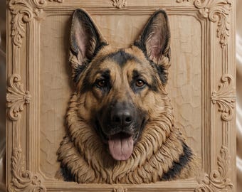 German Shepherd Relief STL | Dog Portrait 3D Model | CNC Router Files | Wood Carving Art