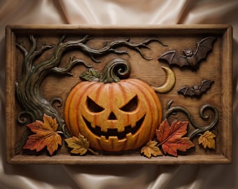 Halloween Pumpkin Relief 3D Model | STL File for CNC Router & 3D Printer