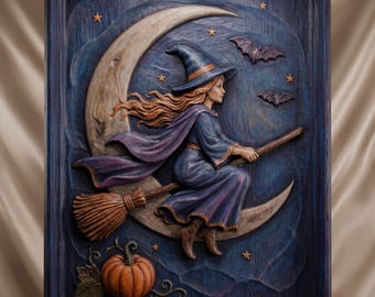 Halloween Witch Relief STL File | 3D Model for CNC Router | 3D Printer Carving