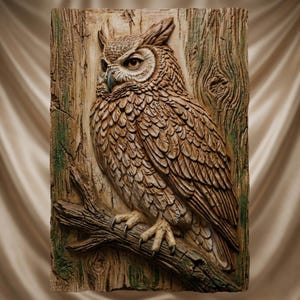 Owl 3D Relief STL | CNC Router 3D Printer Wood Carving Model | Digital Download
