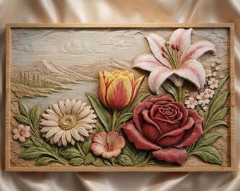 Floral Relief STL | 3D Model for CNC Router & 3D Printer | Wood Carving