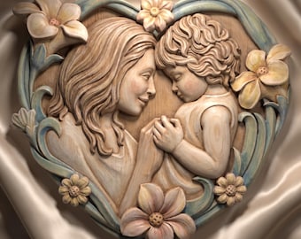 Mother & Child Relief STL File | CNC Router 3D Printer Model | Mother's Day Gift Art