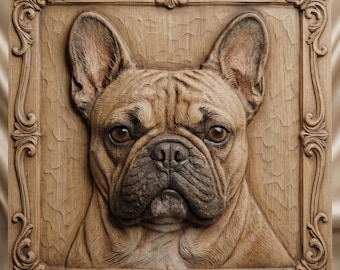 French Bulldog Relief STL File | CNC Router 3D Printer Model | Dog Wood Carving Art