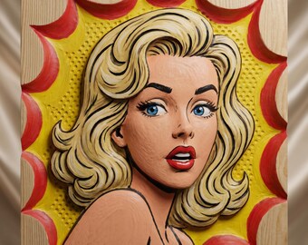 Pop Art Woman Face STL File | CNC Router Wood Carving | 3D Printer Relief Model