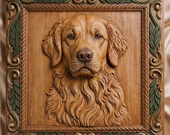 Golden Retriever Dog Portrait 3D Relief STL File - CNC Router & 3D Printer Model