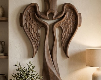 Winged Cross Relief 3D Model | STL File | CNC Router & 3D Printer | Wood Carving Decor