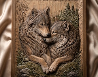 Wolf Love 3D STL File | Relief Model | For CNC Router & 3D Printer | Digital Download