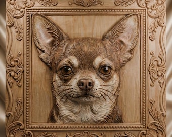 Chihuahua Relief STL File | CNC Router Carving | 3D Printer Model | Digital Wood Art