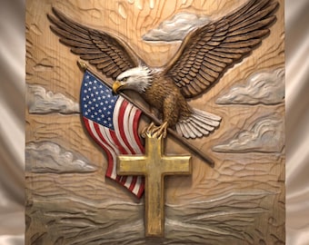 American Flag Eagle Cross Relief | Patriotic Wood Carving Test